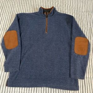 Orvis Men's Navy Quarter Zip Sweater with Tan Elbow Patches Men’s M